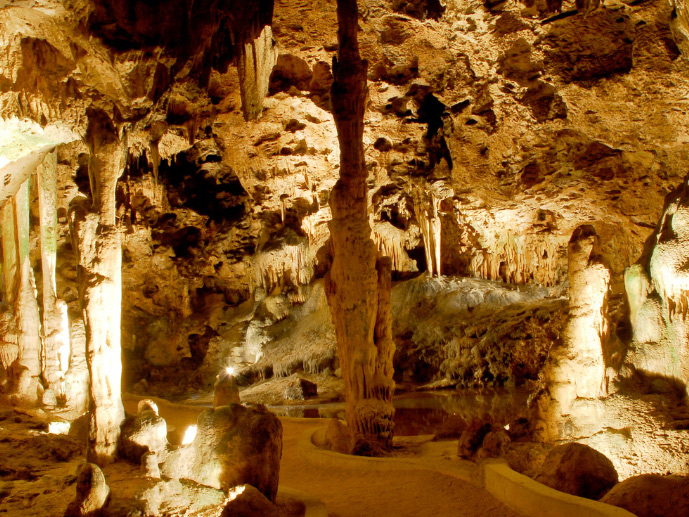 stalagmites and stalactites in cave